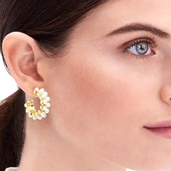 J.Crew Factory Pearl Hoop Earrings - Picture 3 of 7